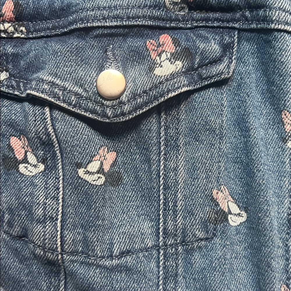 Disney womens Minnie Mouse XL Blue‎ Floral cropped jean trucker Jacket - Picture 4 of 9